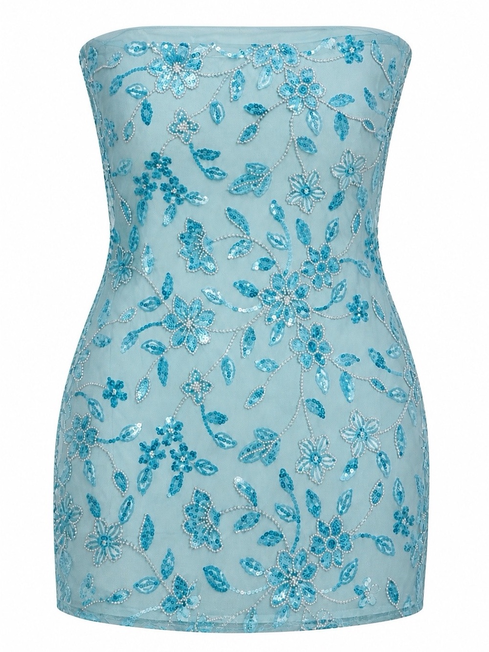 Peppermayo Strapless Light Teal Dress with Teal Floral Sequin Detail NWT Size 10